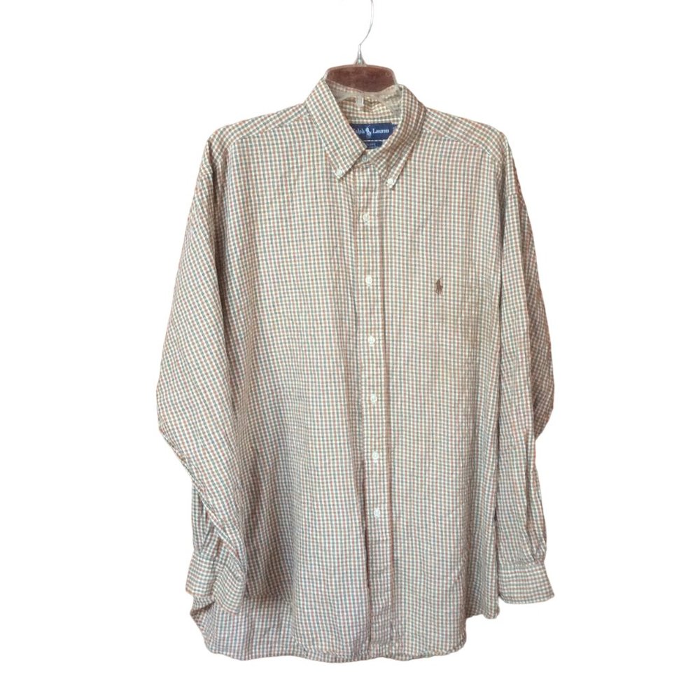 Ralph Lauren Blake Plaid 100% Cotton Button Down Long Sleeve Shirt Size Large